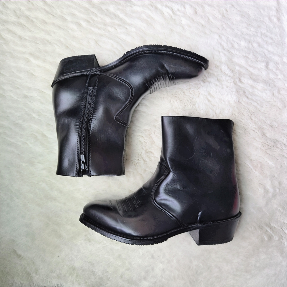 Double H Black Dress Leather Ankle Boots Mens Cowboy Boots Black Stitching
